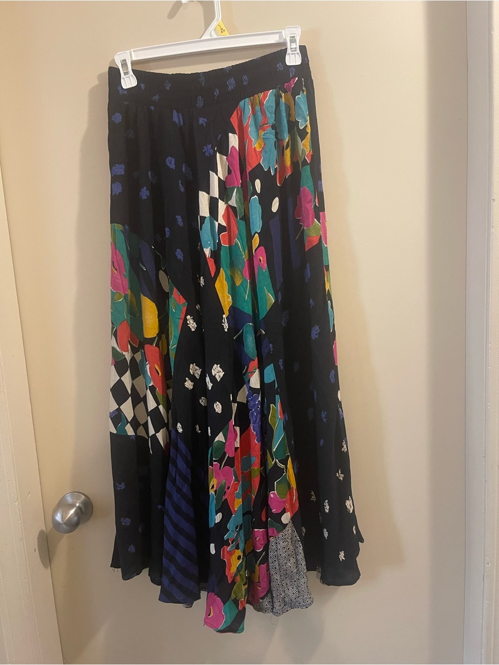 Carole Little Black Floral & Geometric Patchwork Maxi Skirt